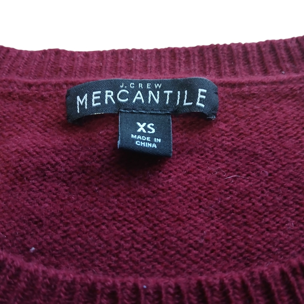 J. Crew Mercentile Women's Size X Small Elegant Burgundy Ruffle Sleeve Wool Top - Picture 3 of 8